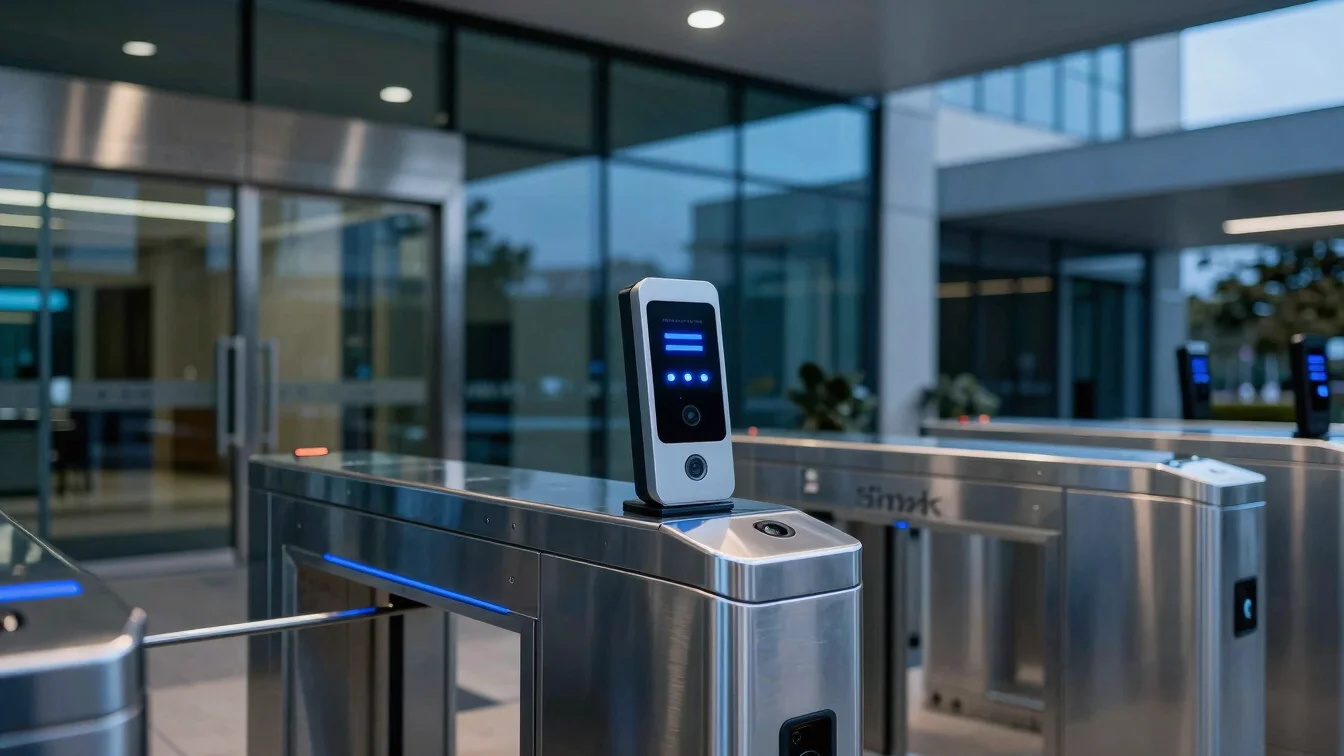 Sleek biometric access control panel integrated into a polished s
