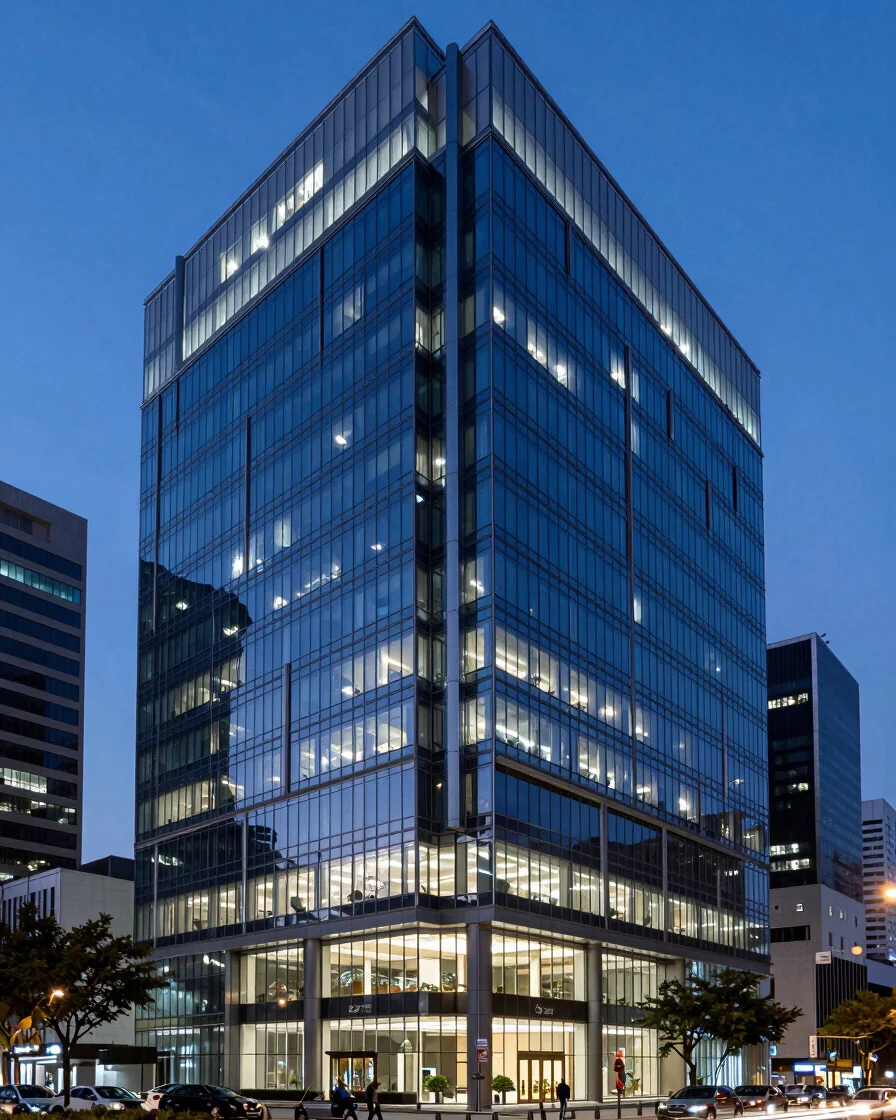 Wide panoramic architectural photography of a modern corporate lo